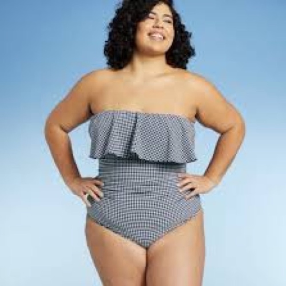 Women's Black and White Gingham Ruffle Swimsuit